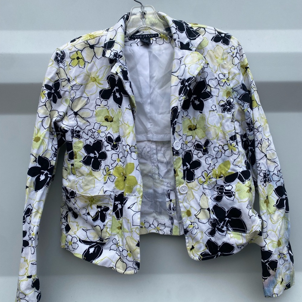 Larry Levine Floral Blazer White Black Yellow